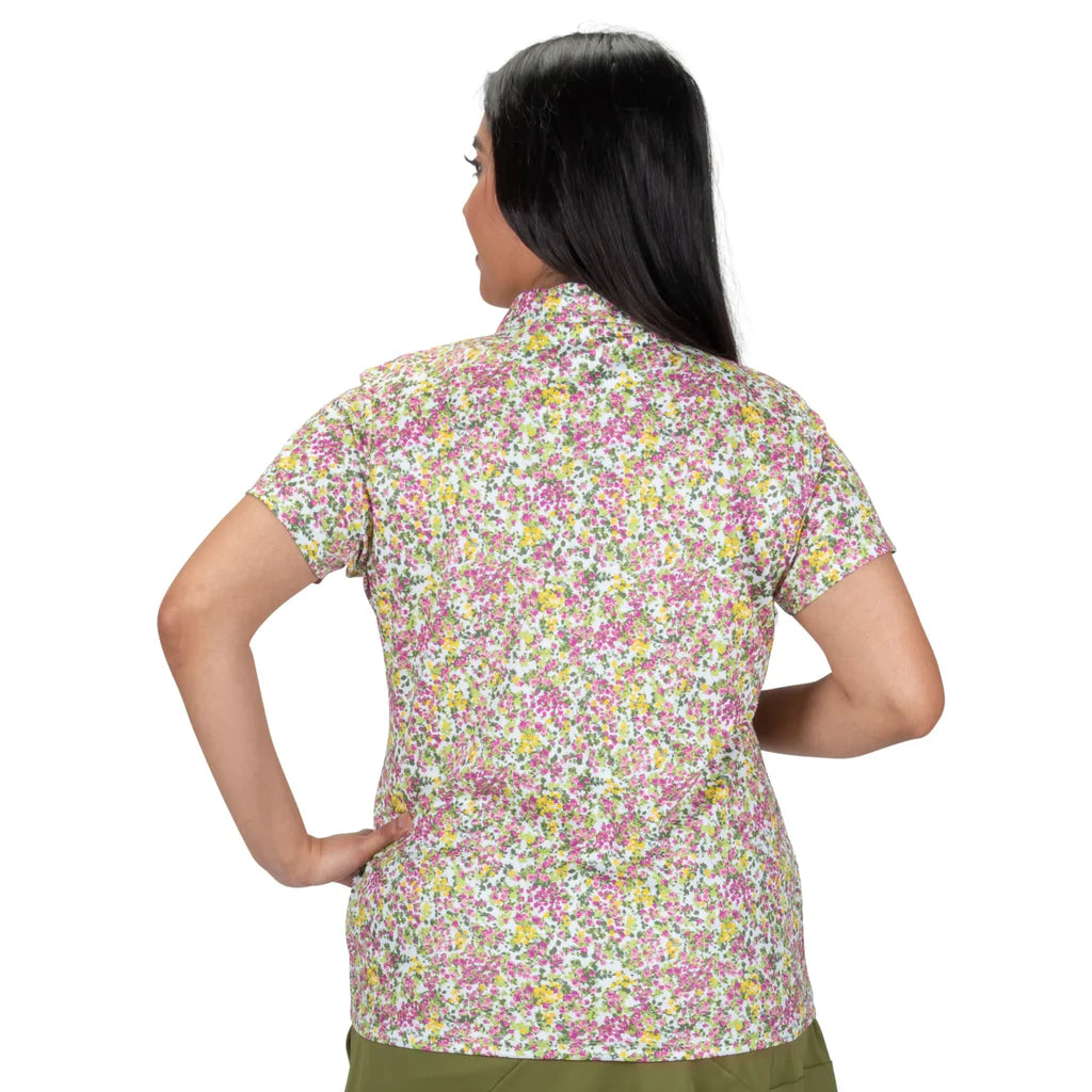 Nancy Lopez Bloom short sleeved polo - White multi floral