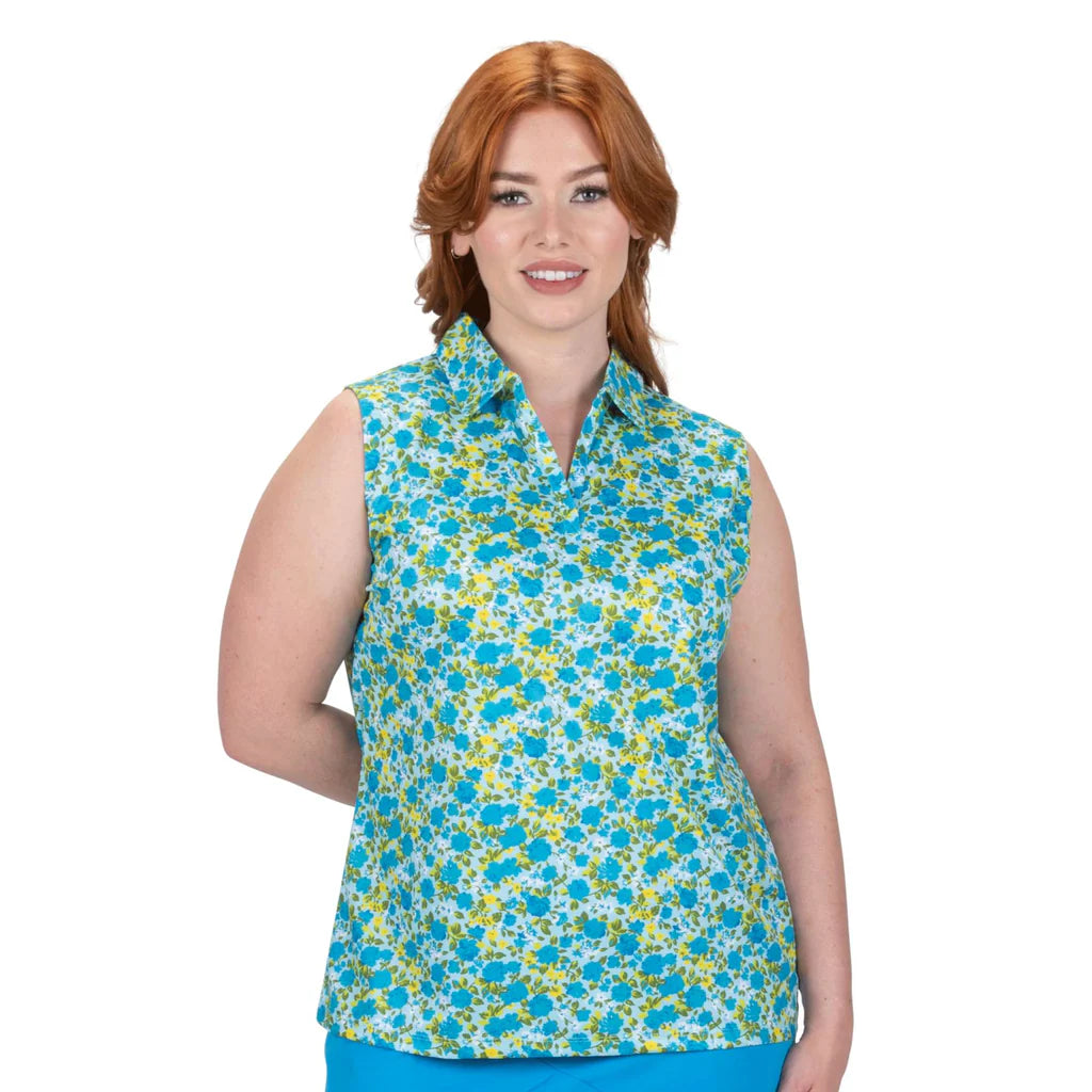 Nancy Lopez Bloom sleeveless polo - Ice Multi