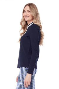 Swing Control pique long sleeved polo - Navy