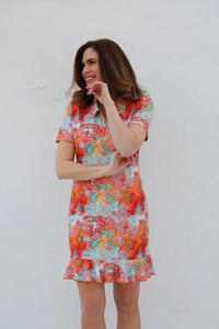 Famara Art short frill sleeved dress - Zanzibar