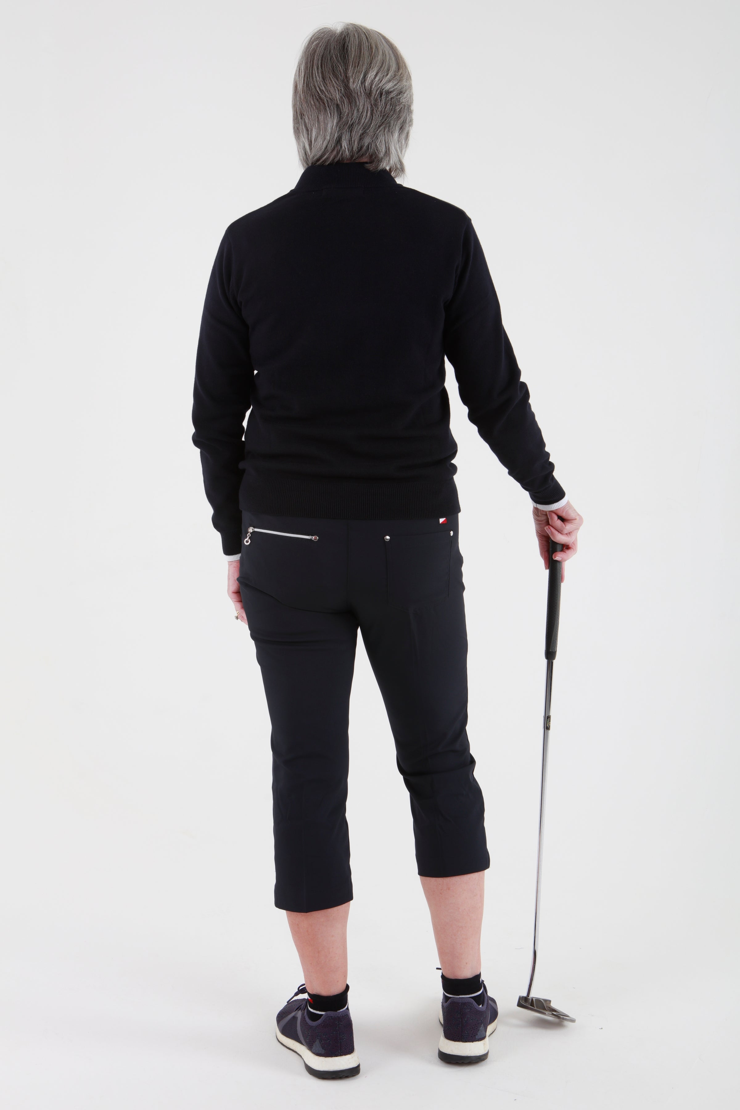 Navy Ladies Golfing Capri trousers are perfect for your ladies golfing wardrobe.    Matched with the JRB Ladies Golf shirts in various stunning designs and you will look amazing when out playing on the golf course.  When searching for golf clothes for women, these navy capri trouser are so popular especially for teams.