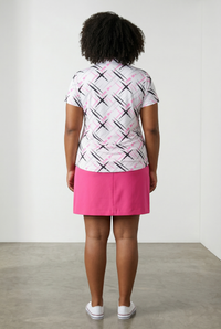 JRB Short Sleeved Polo - White with Pink Cross Print