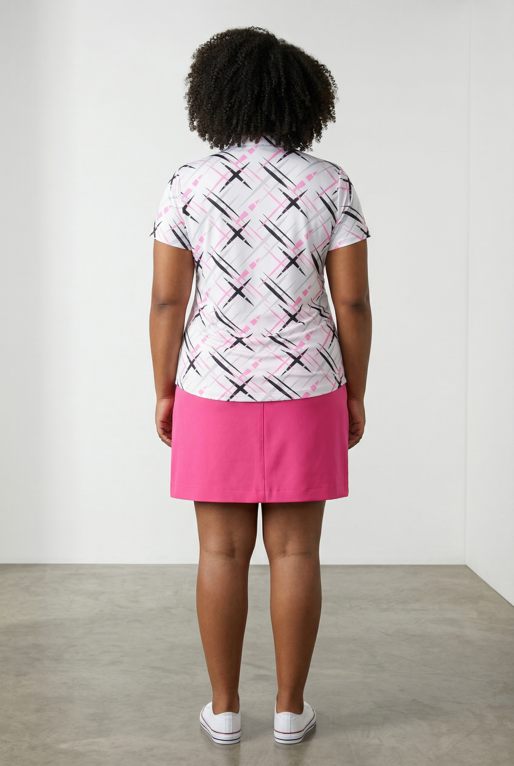 JRB Short Sleeved Polo - White with Pink Cross Print
