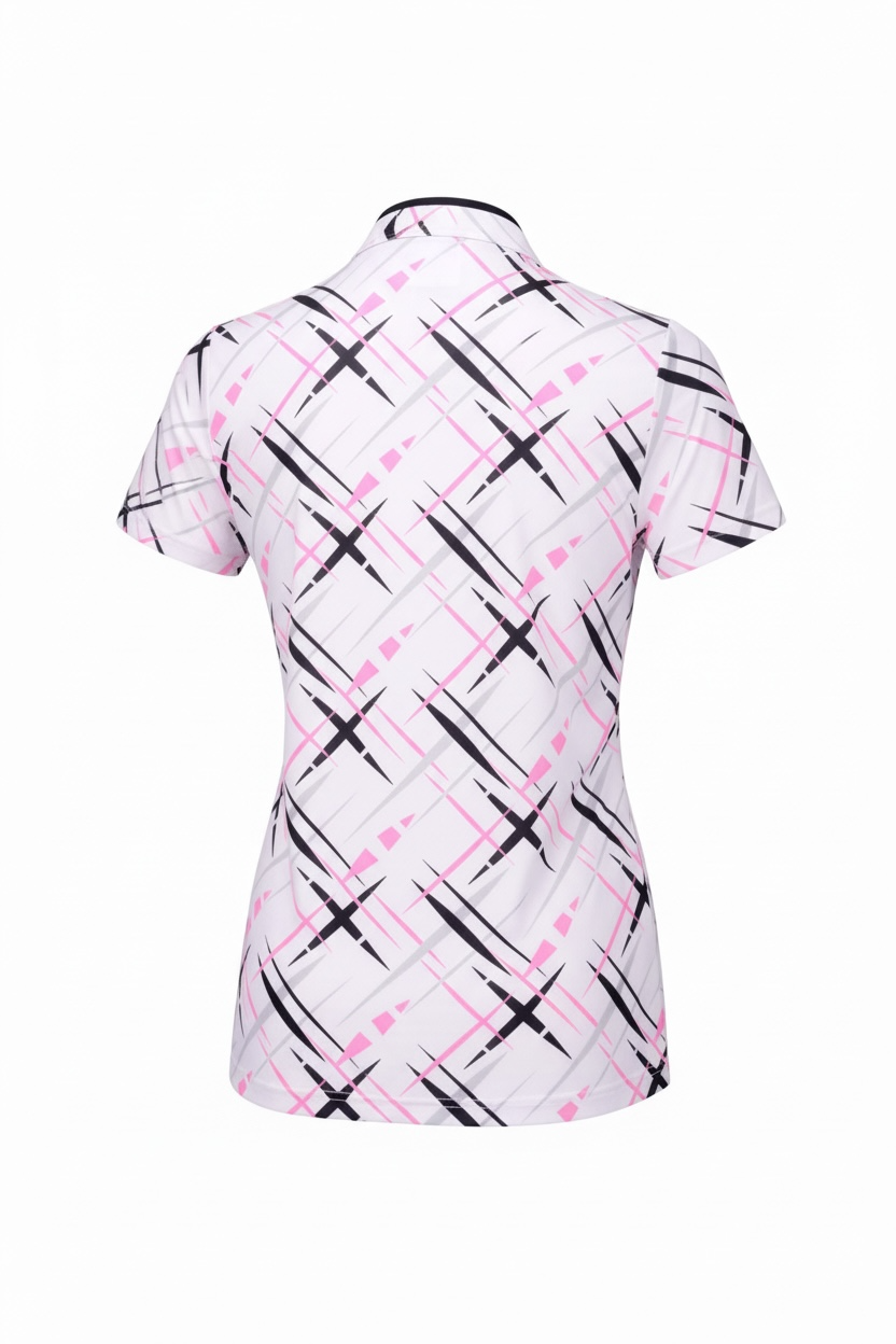 JRB Short Sleeved Polo - White with Pink Cross Print