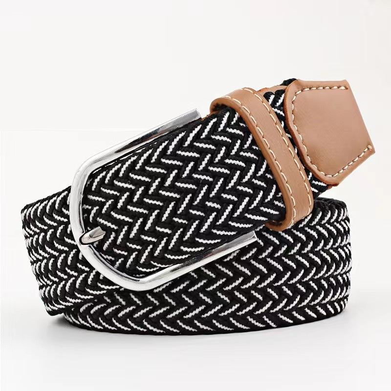 Suitably Sporty Woven Stretch Belt - Black and White