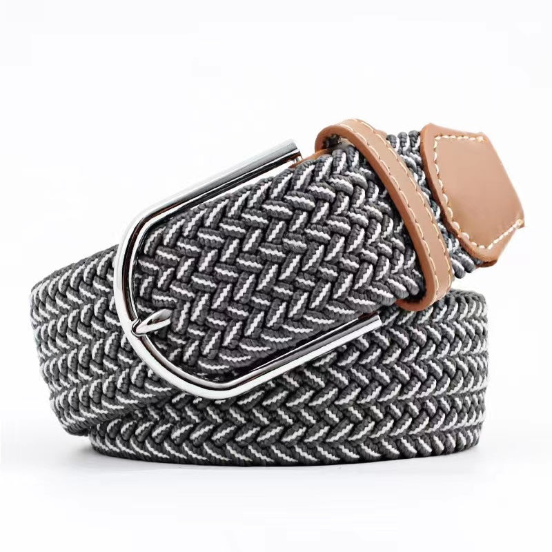Suitably Sporty Woven Stretch Belt - Grey and white