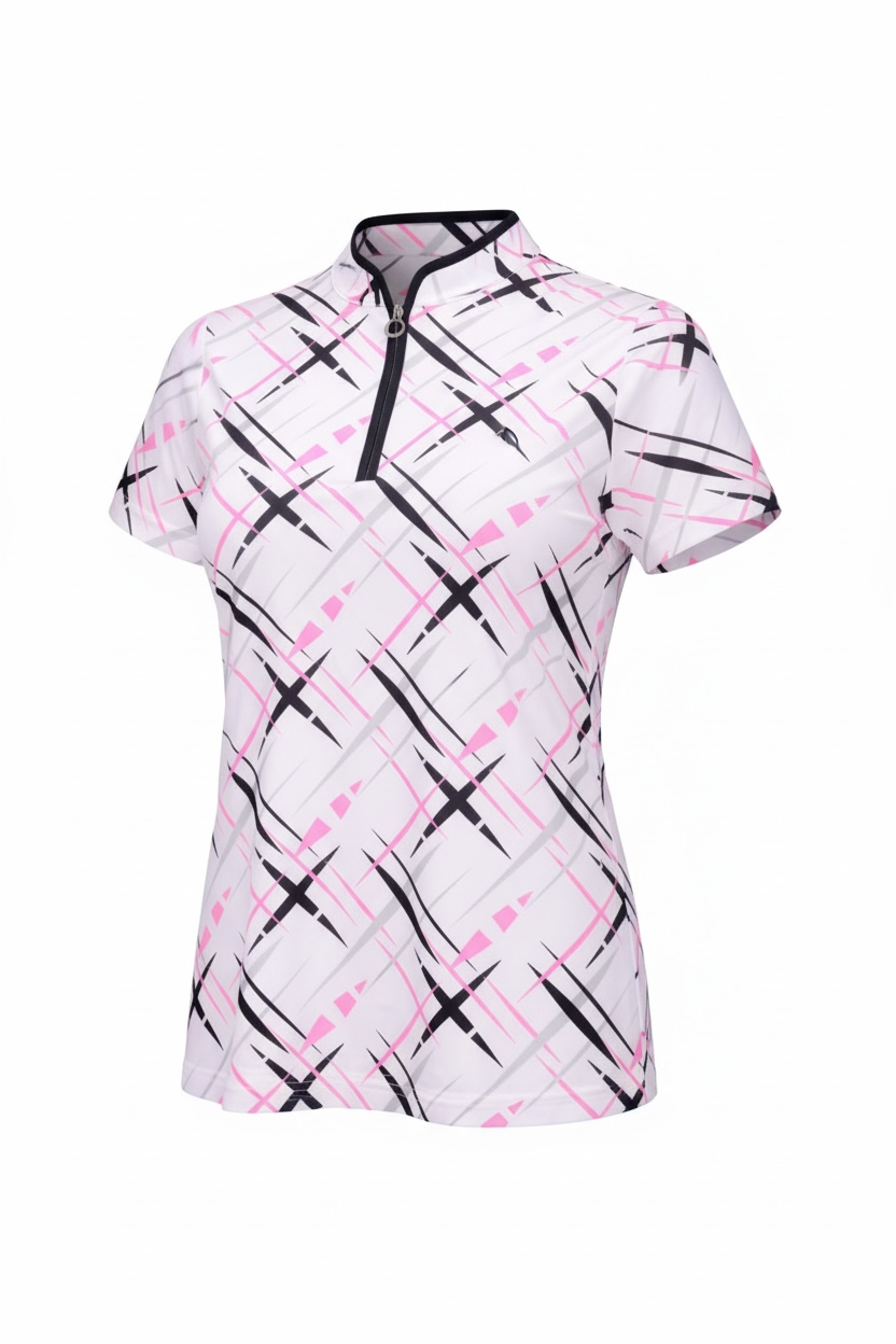 JRB Short Sleeved Polo - White with Pink Cross Print