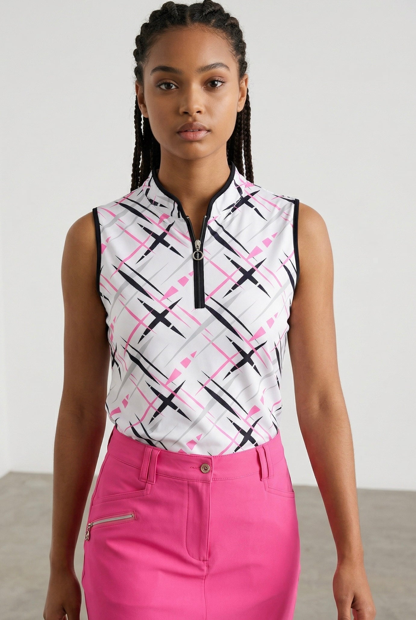 JRB Sleeveless Polo - White with Cross Print