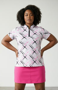 JRB Short Sleeved Polo - White with Pink Cross Print