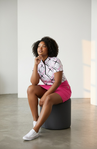 JRB Short Sleeved Polo - White with Pink Cross Print
