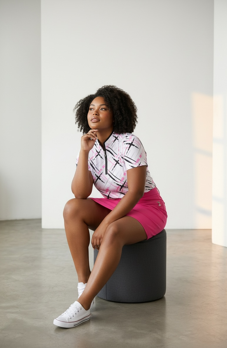 JRB Short Sleeved Polo - White with Pink Cross Print