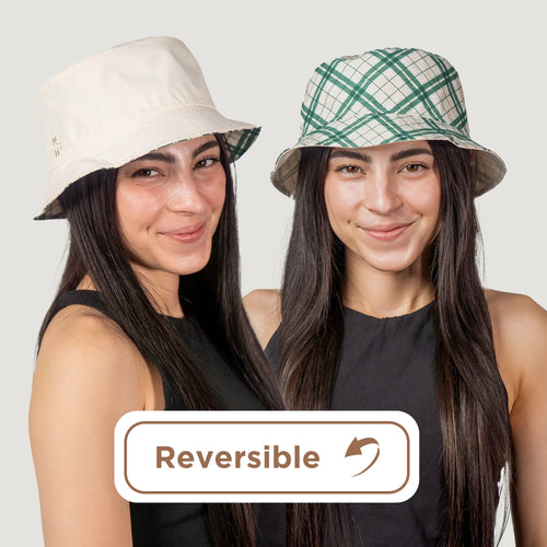 VimHue reversible small brim bucket hat - Cream/Argyle