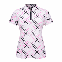 JRB Short Sleeved Polo - White with Pink Cross Print