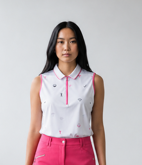 JRB Sleeveless Polo - White Golf Print