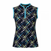 JRB Sleeveless Polo - Navy / River Blue Cross Print