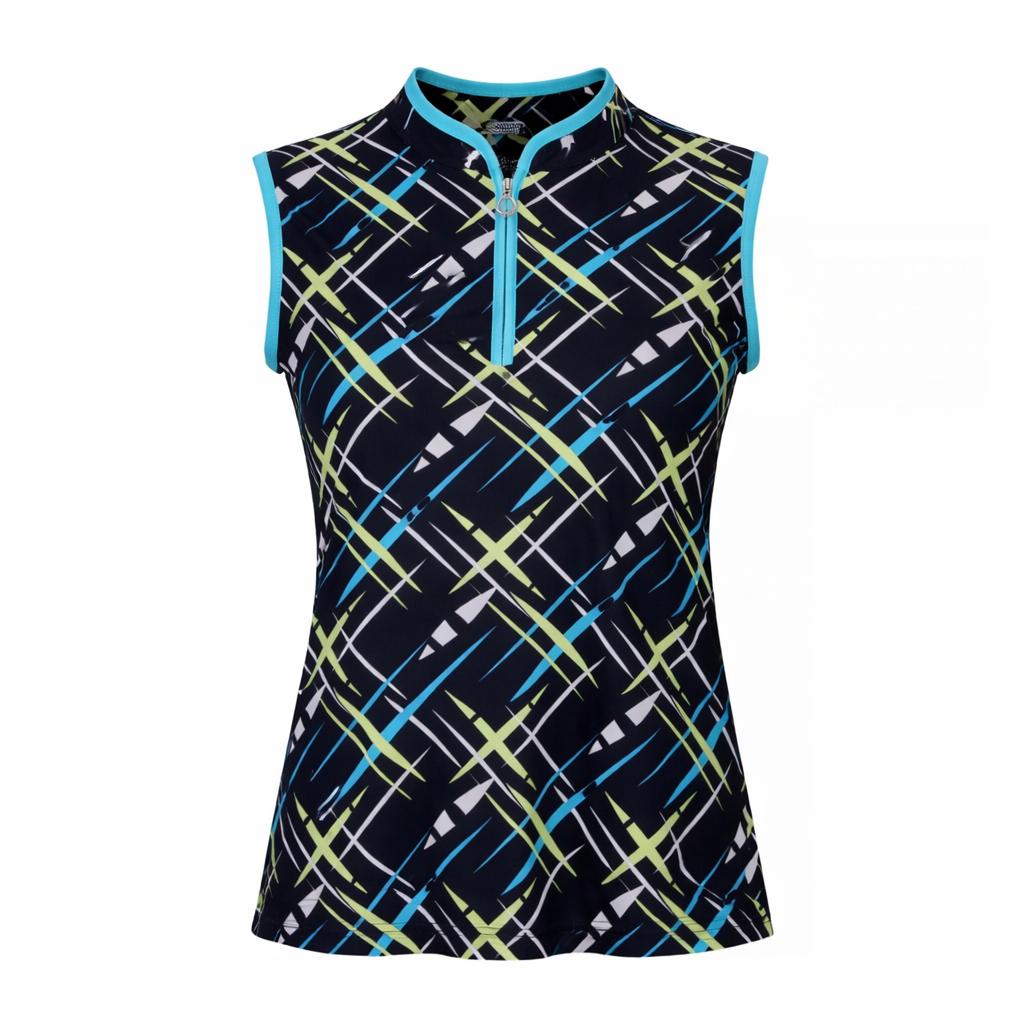 JRB Sleeveless Polo - Navy / River Blue Cross Print