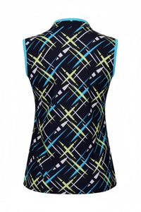 JRB Sleeveless Polo - Navy / River Blue Cross Print