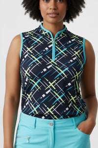 JRB Sleeveless Polo - Navy / River Blue Cross Print