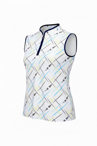 JRB Sleeveless Polo - White / River Blue Cross Print