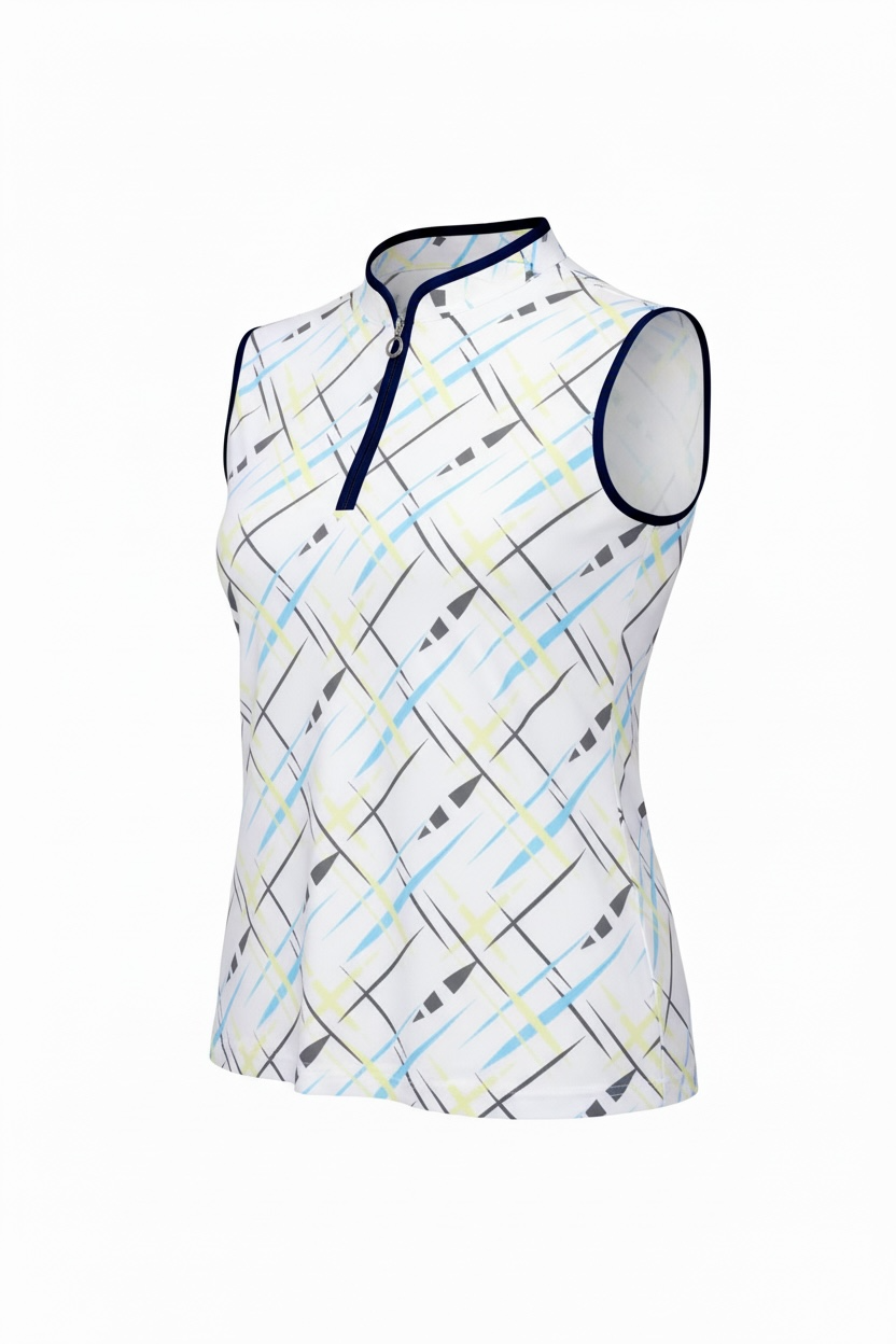 JRB Sleeveless Polo - White / River Blue Cross Print