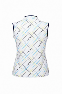 JRB Sleeveless Polo - White / River Blue Cross Print