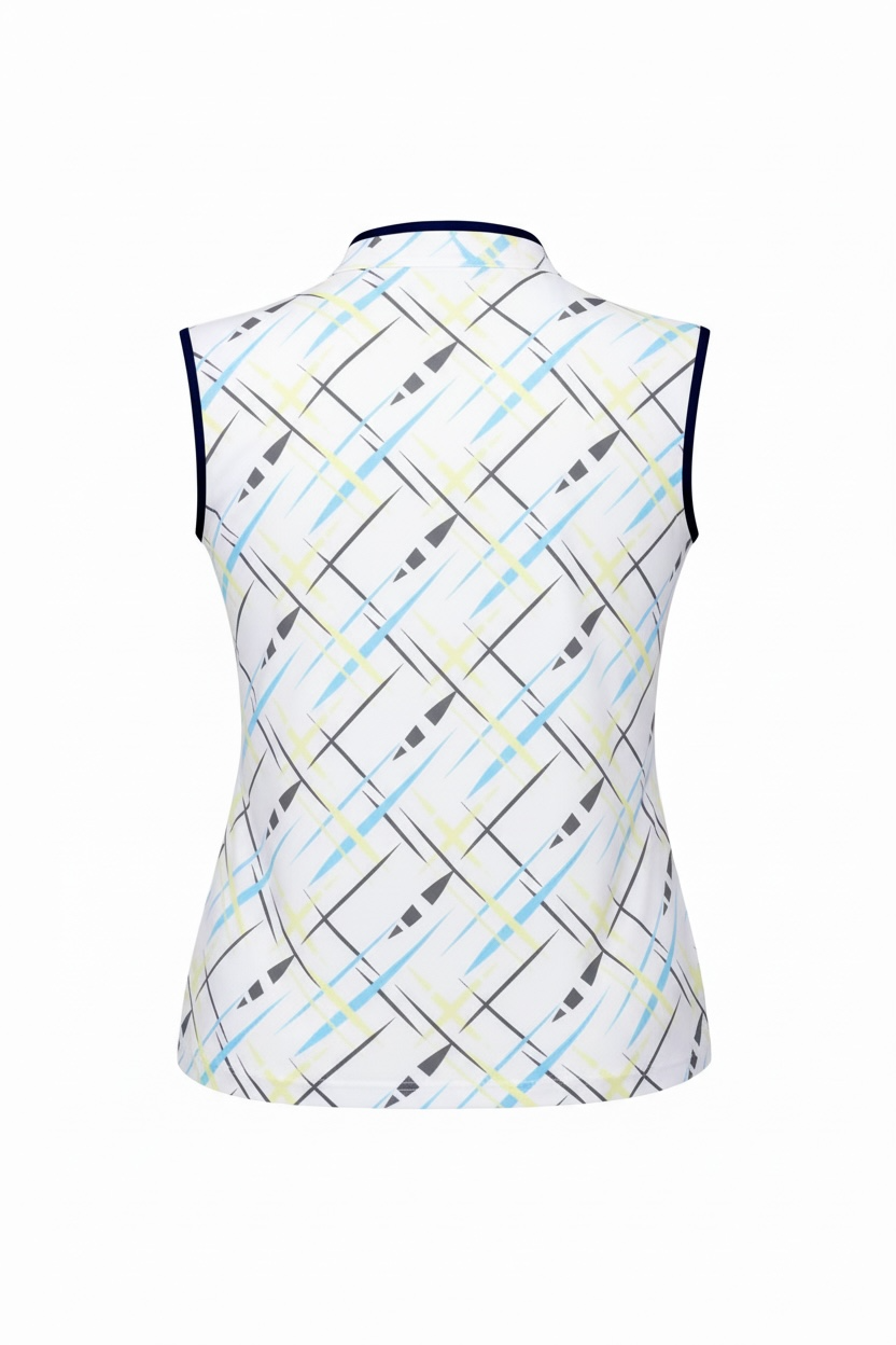 JRB Sleeveless Polo - White / River Blue Cross Print