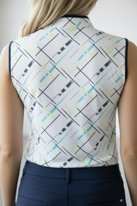 JRB Sleeveless Polo - White / River Blue Cross Print