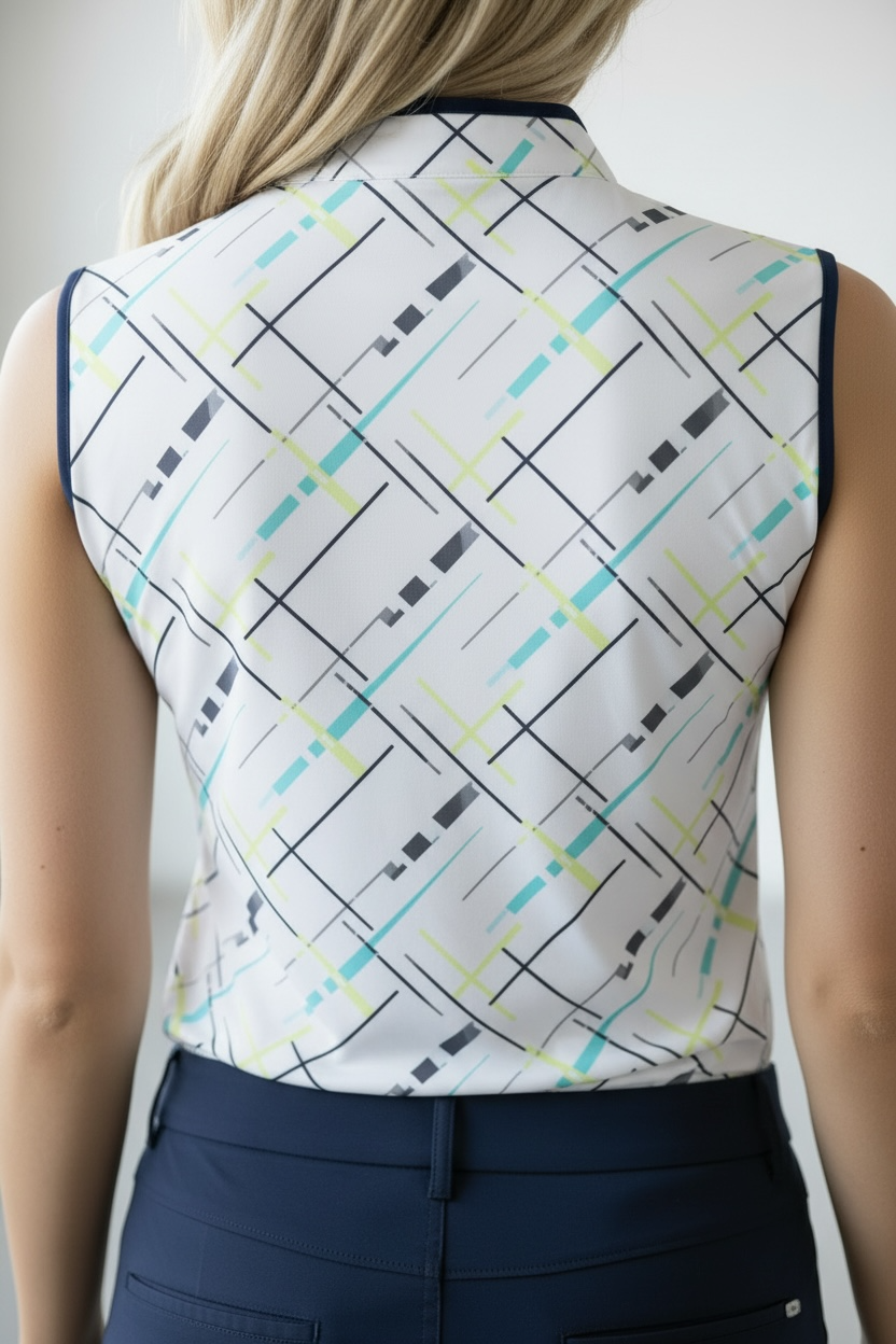 JRB Sleeveless Polo - White / River Blue Cross Print