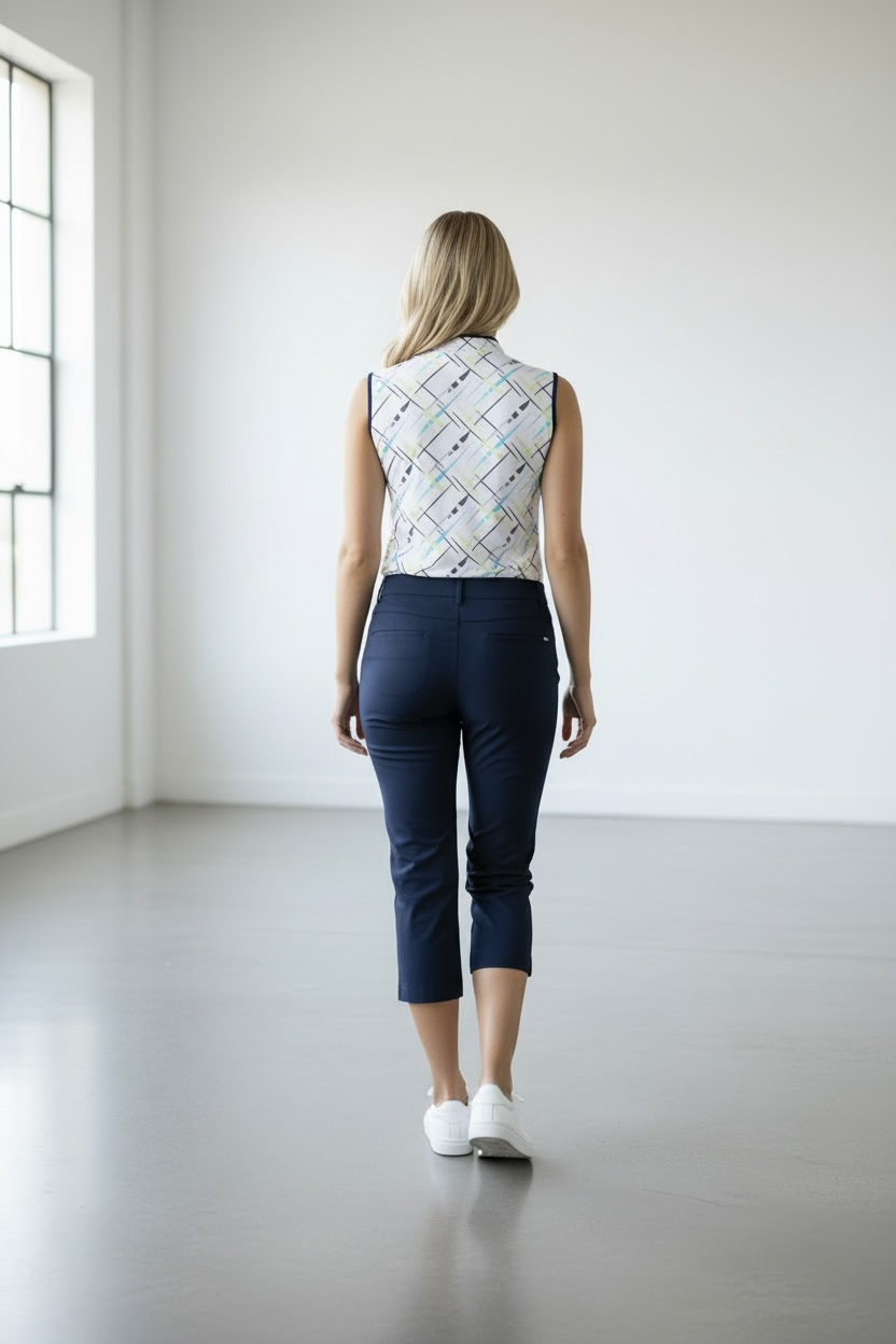 JRB Sleeveless Polo - White / River Blue Cross Print