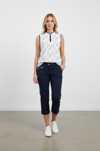 JRB Sleeveless Polo - White / River Blue Cross Print