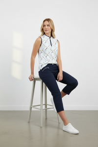 JRB Sleeveless Polo - White / River Blue Cross Print