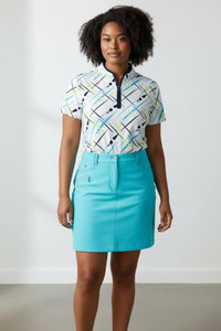JRB Short Sleeved Polo - White with River Blue Cross Print