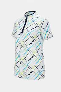 JRB Short Sleeved Polo - White with River Blue Cross Print