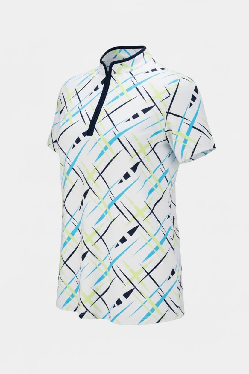 JRB Short Sleeved Polo - White with River Blue Cross Print