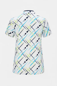 JRB Short Sleeved Polo - White with River Blue Cross Print