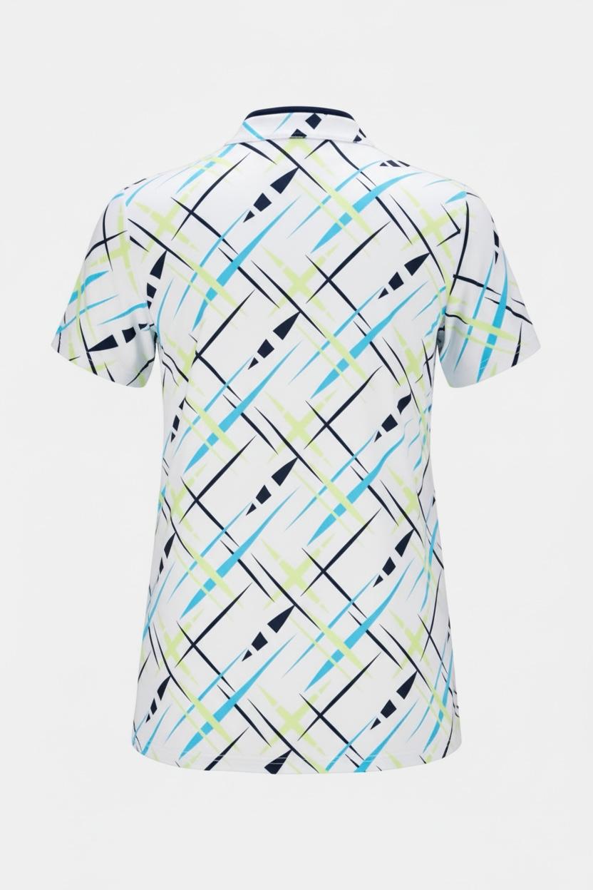 JRB Short Sleeved Polo - White with River Blue Cross Print