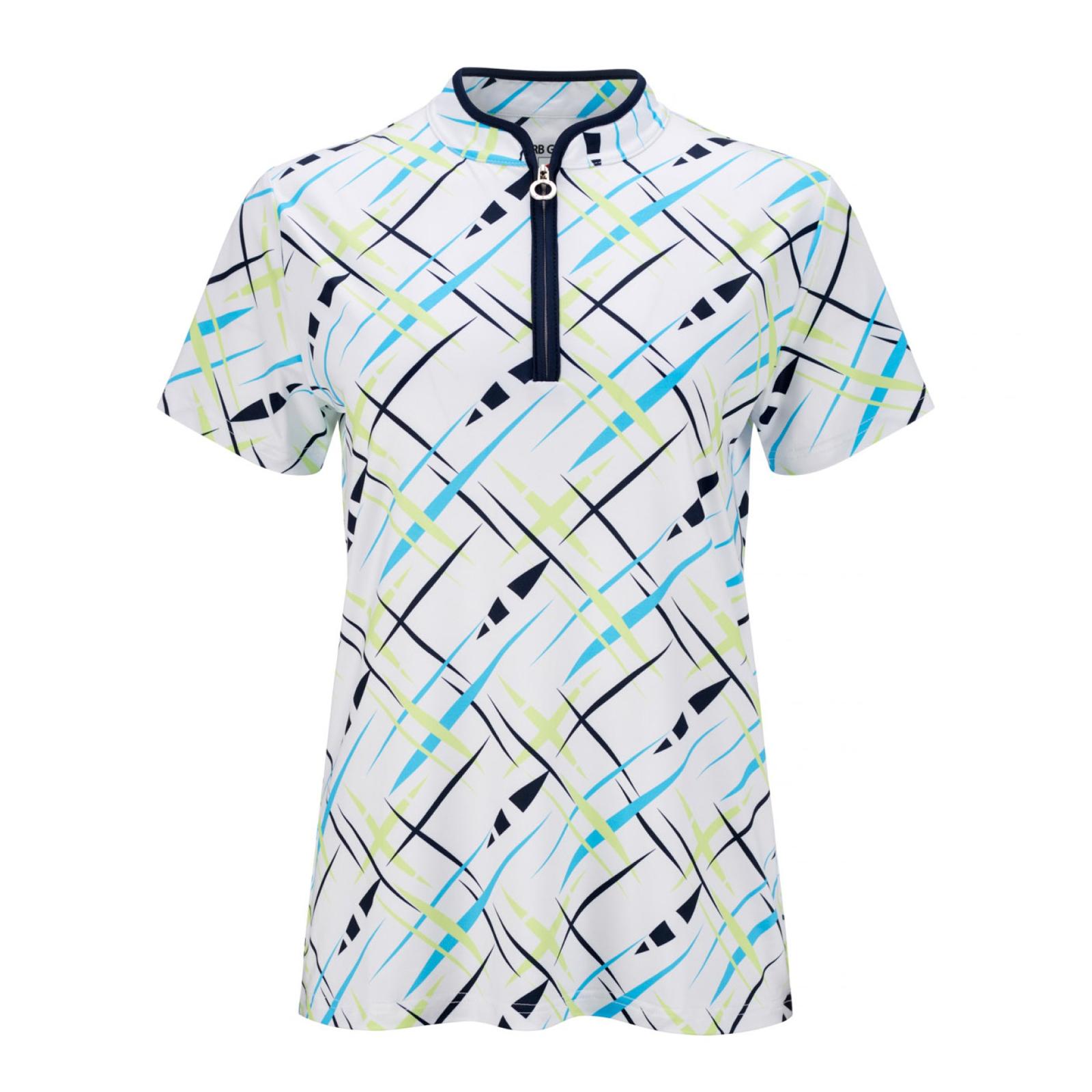 JRB Short Sleeved Polo - White with River Blue Cross Print