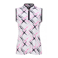 JRB Sleeveless Polo - White with Cross Print