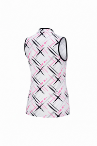 JRB Sleeveless Polo - White with Cross Print