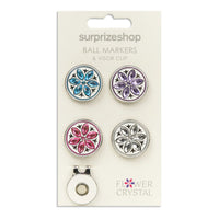 Ball marker and visor clip set - Crystal Flowers