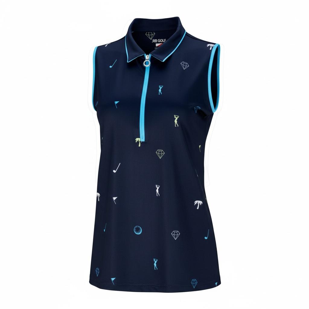 JRB Sleeveless Polo - Navy Golf print
