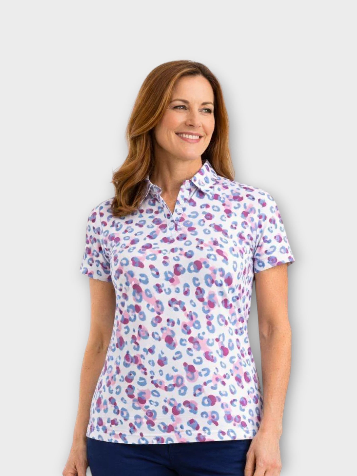Island Green Short Sleeved Polo - Leopard print