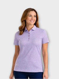 Island Green Short Sleeved Polo - Raspberry Geo Print