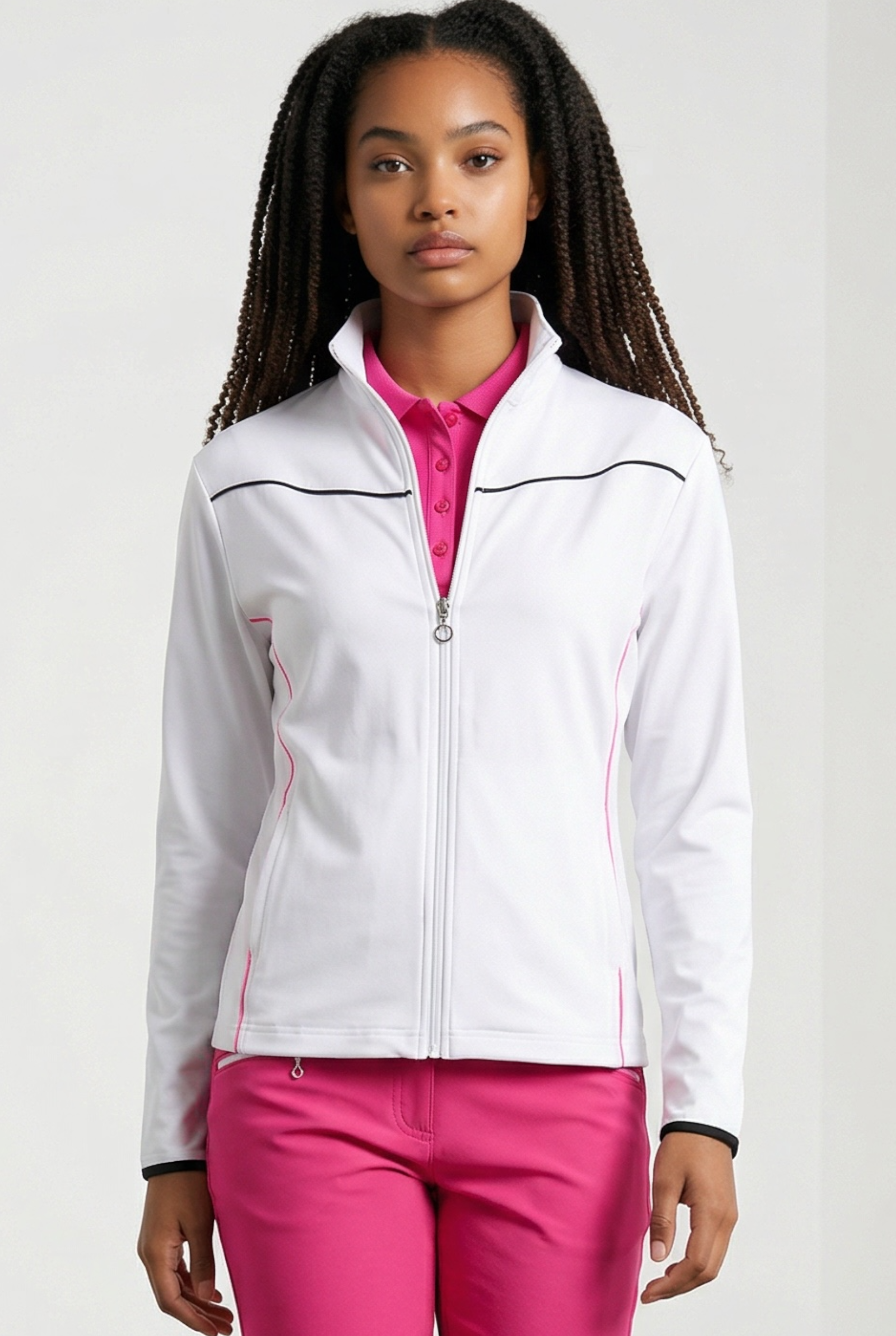 JRB Golf Midlayer - White with Pink/Black Piping