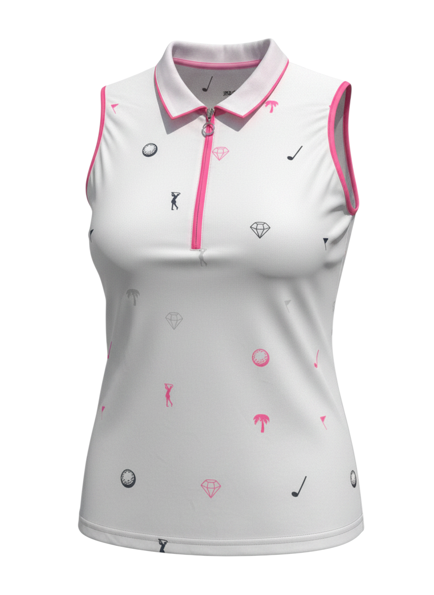 JRB Sleeveless Polo - White Golf Print