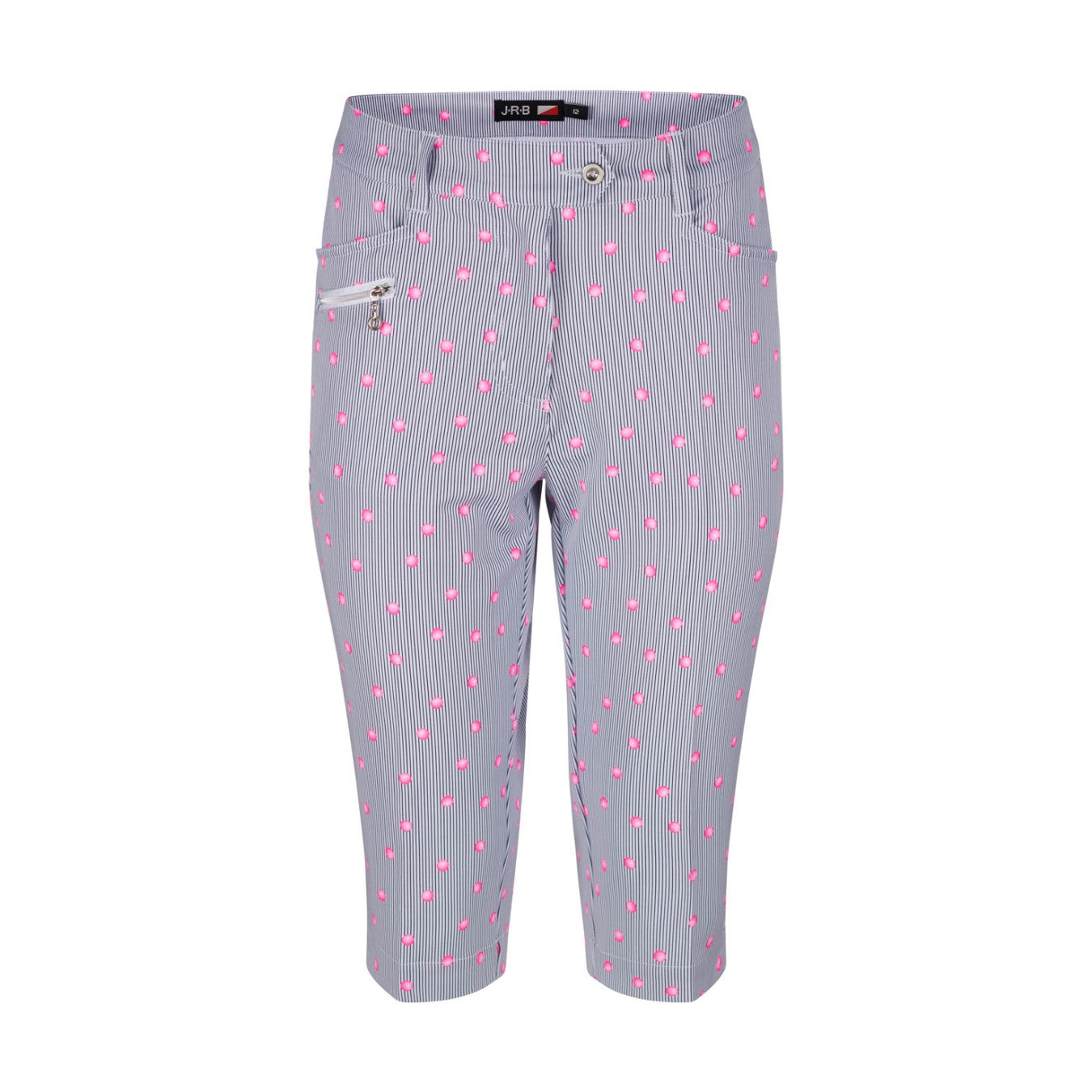 JRB City shorts - White with Black Pin Stripes and Rose Pink Spots