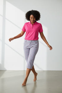 JRB City shorts - White with Black Pin Stripes and Rose Pink Spots