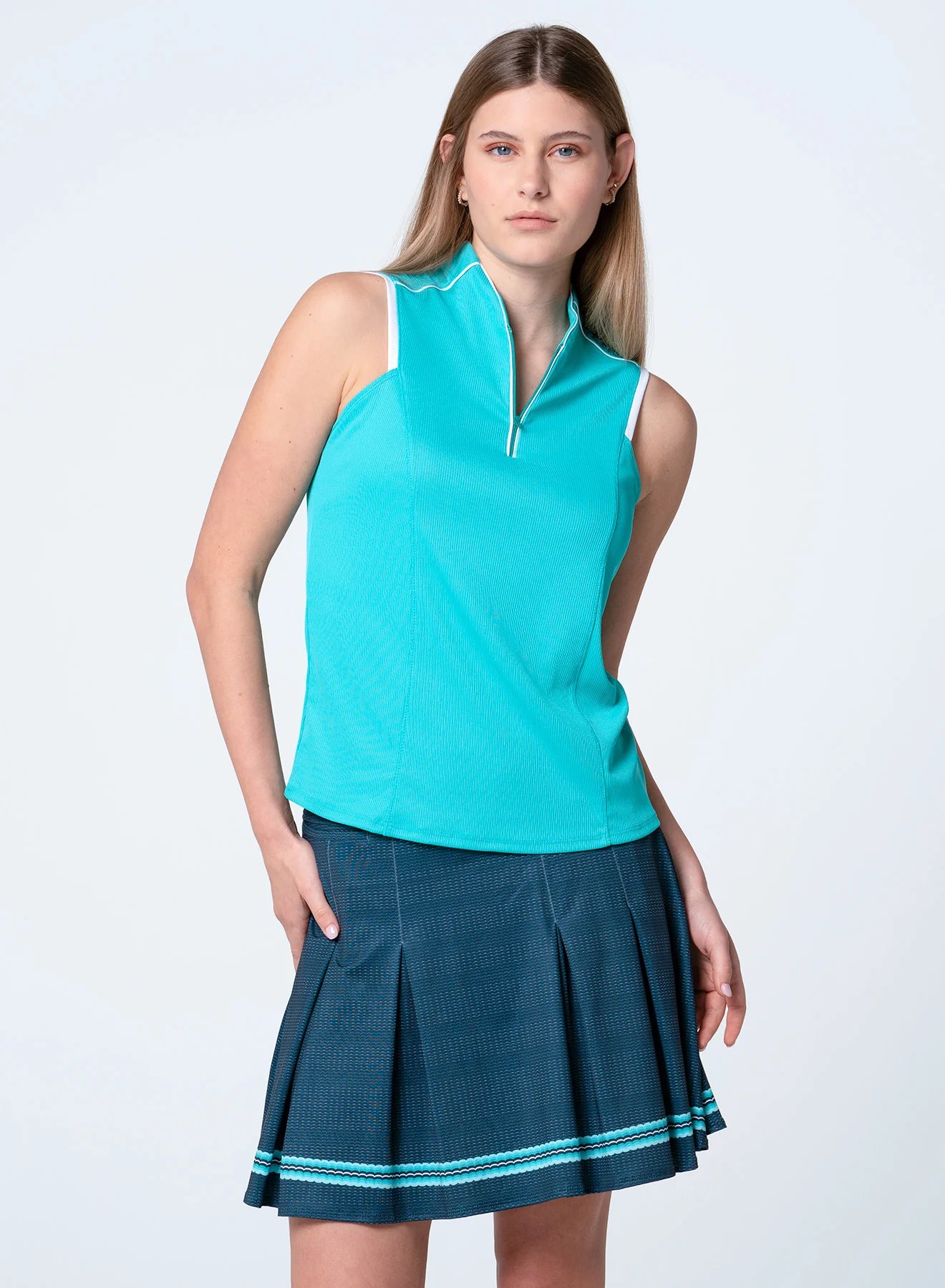 Lucky in Love Mandarin Sleeveless Top - Aquamarine