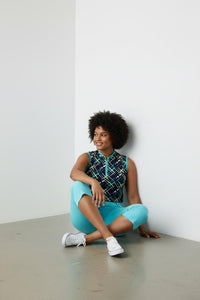 JRB Sleeveless Polo - Navy / River Blue Cross Print