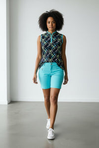 JRB Sleeveless Polo - Navy / River Blue Cross Print
